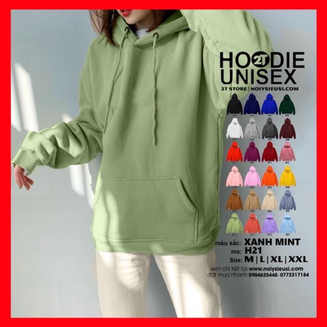 Áo hoodie unisex 2T Store H21 Xanh Mint Bạc Hà