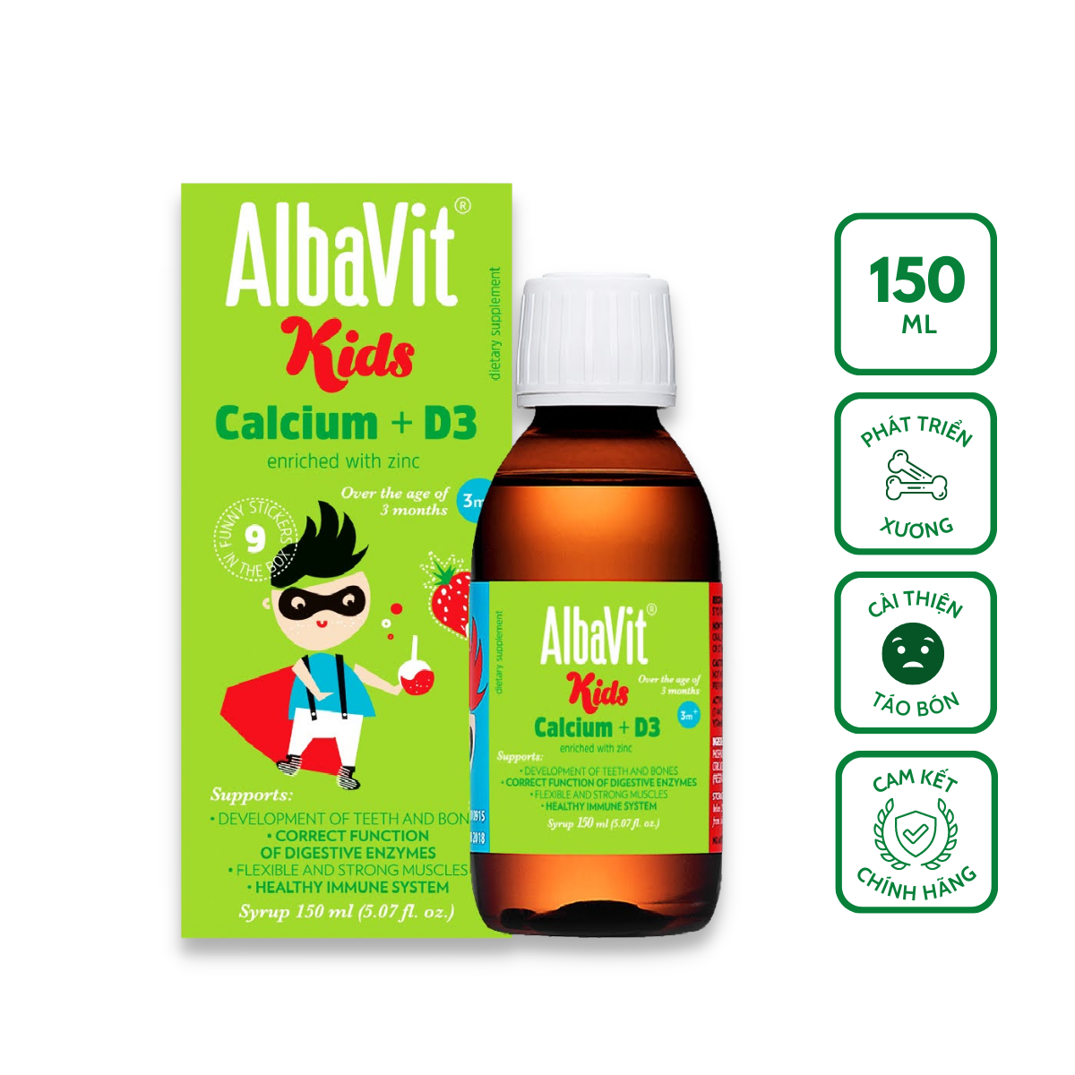 Siro Albavit Kids Calcium + D3 hỗ trợ phát triển chiều cao, xương và răng chắc khoẻ (Chai 150ml)