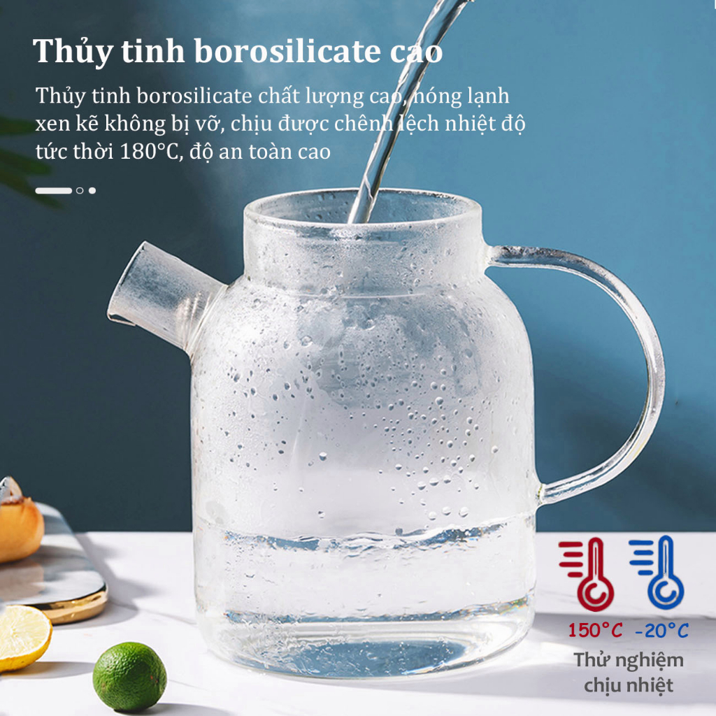 Bình pha trà, hoa trà, thảo mộc bằng thủy tinh nắp gỗ sang trọng 1800ml