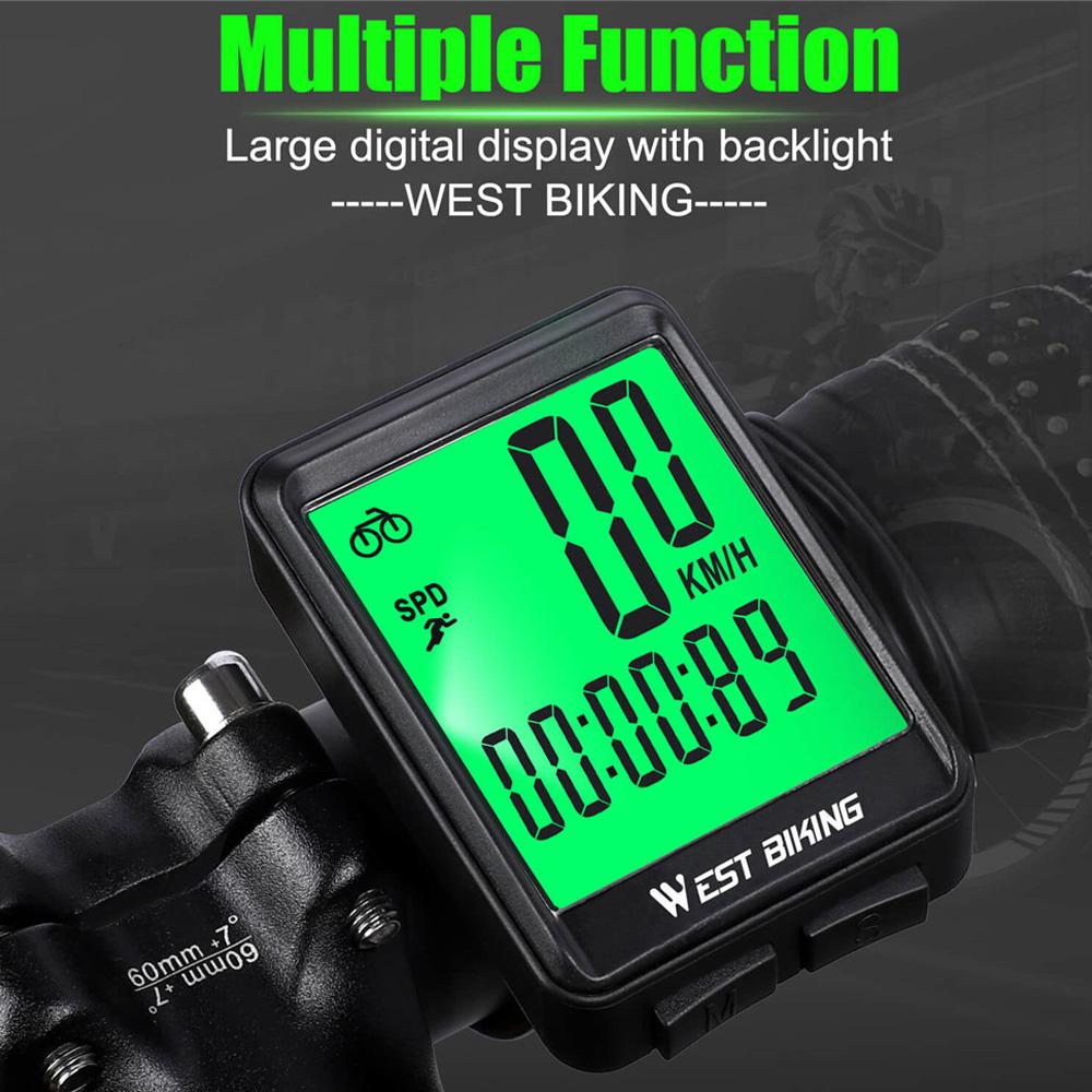 WEST BIKING Đồng hồ đo tốc độ xe đạp Màn hình kỹ thuật số lớn với đèn nền chống thấm nước