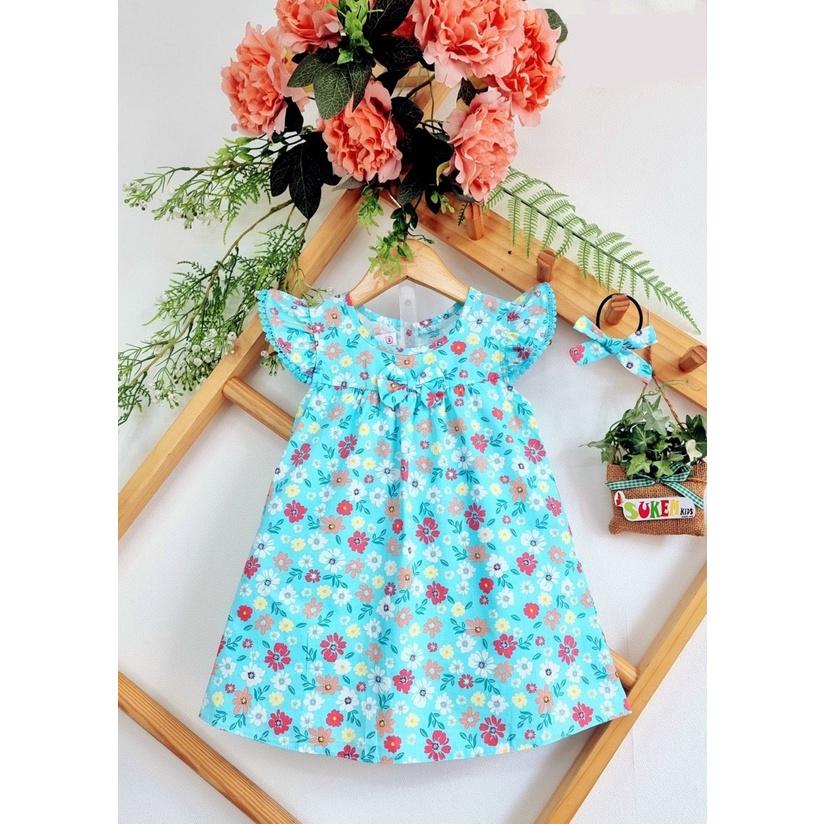 Đầm babydoll tay cánh tiên mùa hè cho bé gái diện đi chơi đi học đẹp size 12-35kg chất kate mềm mát