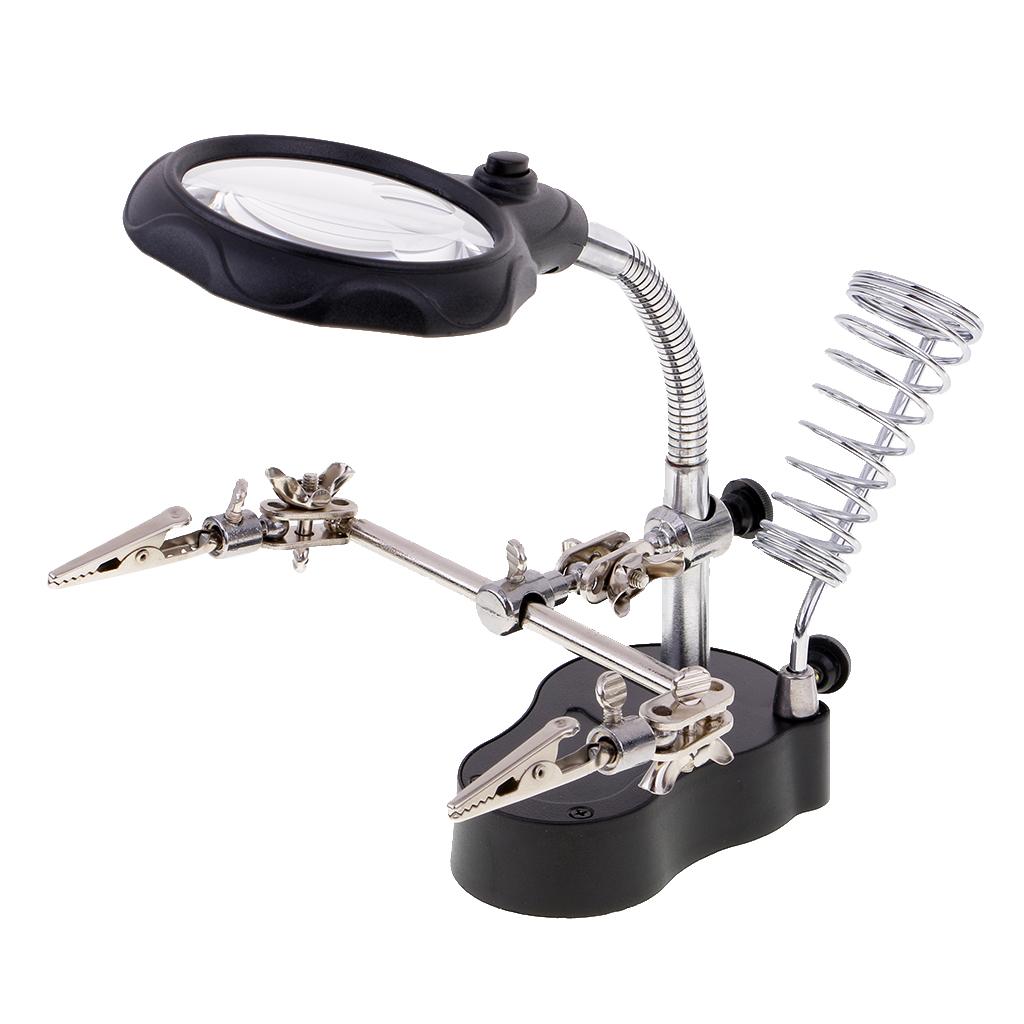 Soldering Holder 3rd Helping Clip 3.5x 12x Magnifying Magnifier w/ LED Light