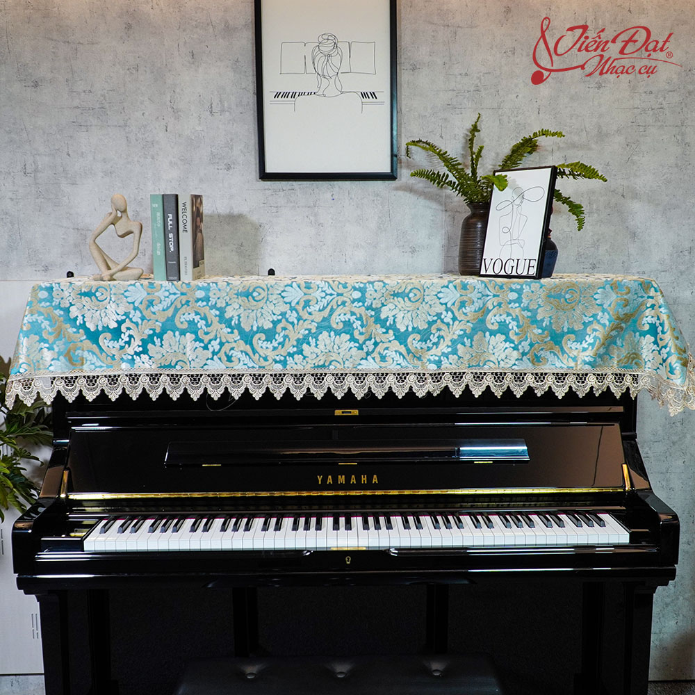 Khăn Phủ Đàn Piano Vải Thô Cao Cấp, Nền Xanh Dương Họa Tiết Cổ Điển Sang Trọng KU-038