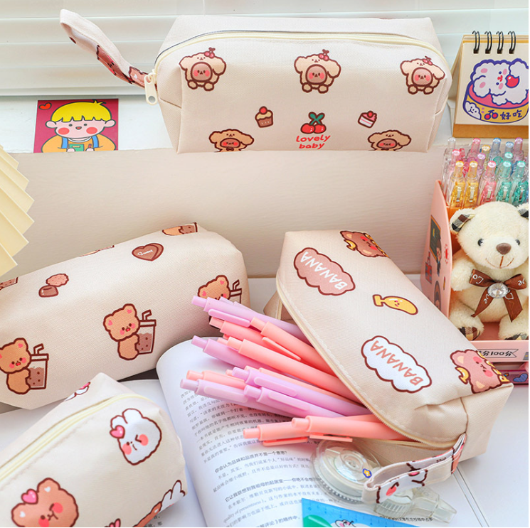 Túi đựng bút viết Gấu cute vải canvas bền đẹp cho học sinh phong cách Hàn Quốc giá rẻ