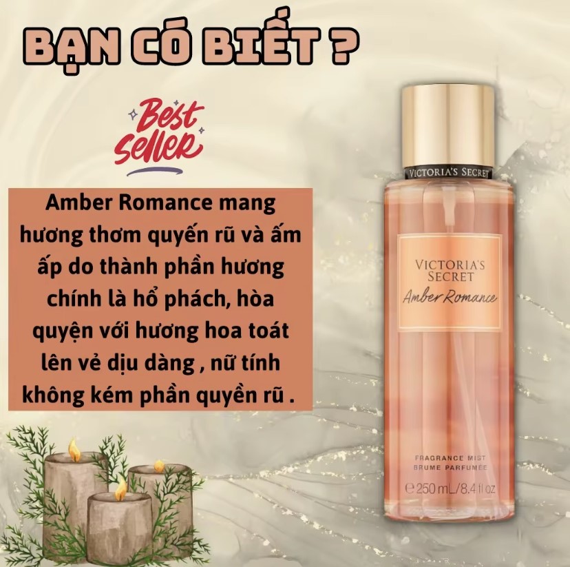 Victoria Secret Amber Romance - Dưỡng Thể Trắng Da Victoria Secret 236ml - Body mist Victoria Secret 250ml