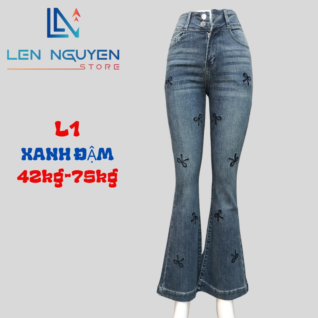 L1_Quần jean nữ, loe, lưng cao, quần bò nữ dáng ôm, quần rin nữ có big size, cho 42kg đến 75kg,LEN NGUYEN STORE - Xanh Đậm