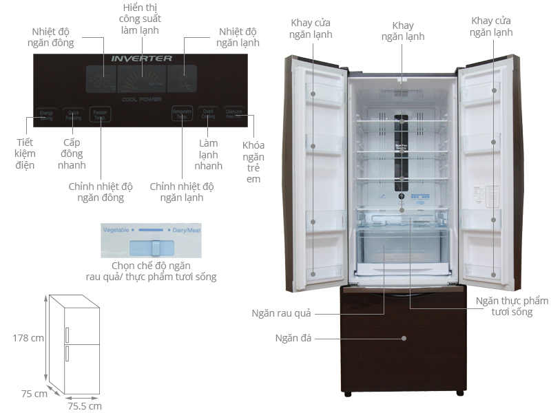 Tủ lạnh Hitachi 382 lít R-WB475PGV2(GPW) - Hàng Chính Hãng - Chỉ Giao Hồ Chí Minh