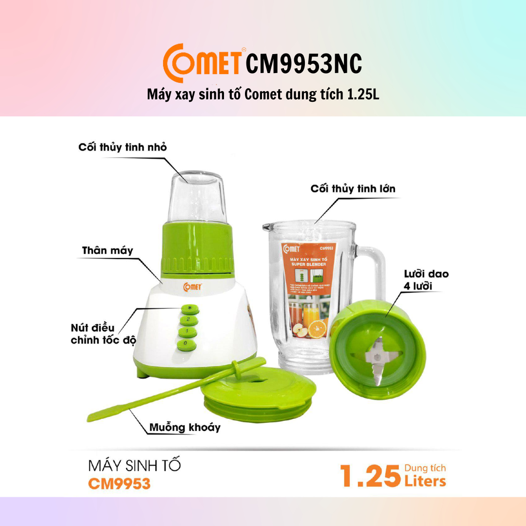 Máy xay sinh tố COMET CM9953 (Dung tích 1.25L) - Hàng Chính Hãng - Bảo Hành 12 Tháng