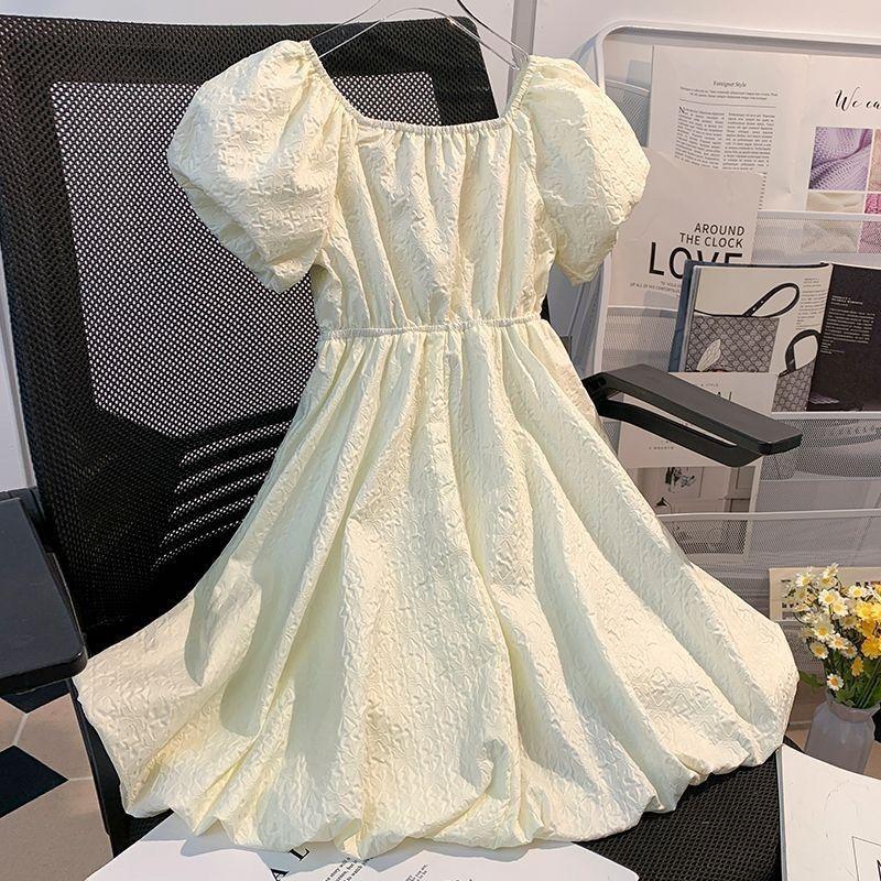 DONGSHOP HOT Cô gái bong bóng nước ngoài tay áo đầm mùa hè 2023 Hàn Quốc trẻ em Bowknot váy công chúa váy mùa hè