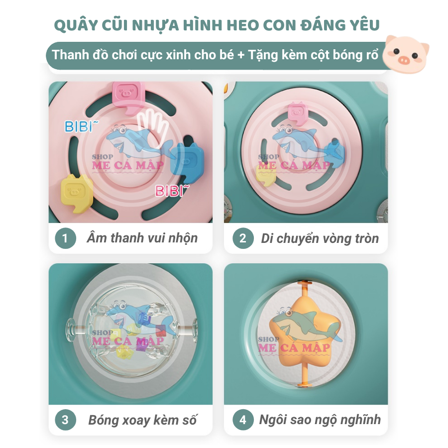 Quây cũi nhựa hình Heo TẶNG 100 BÓNG VÀ GIỎ, cũi quây nhựa bản nâng cấp mới