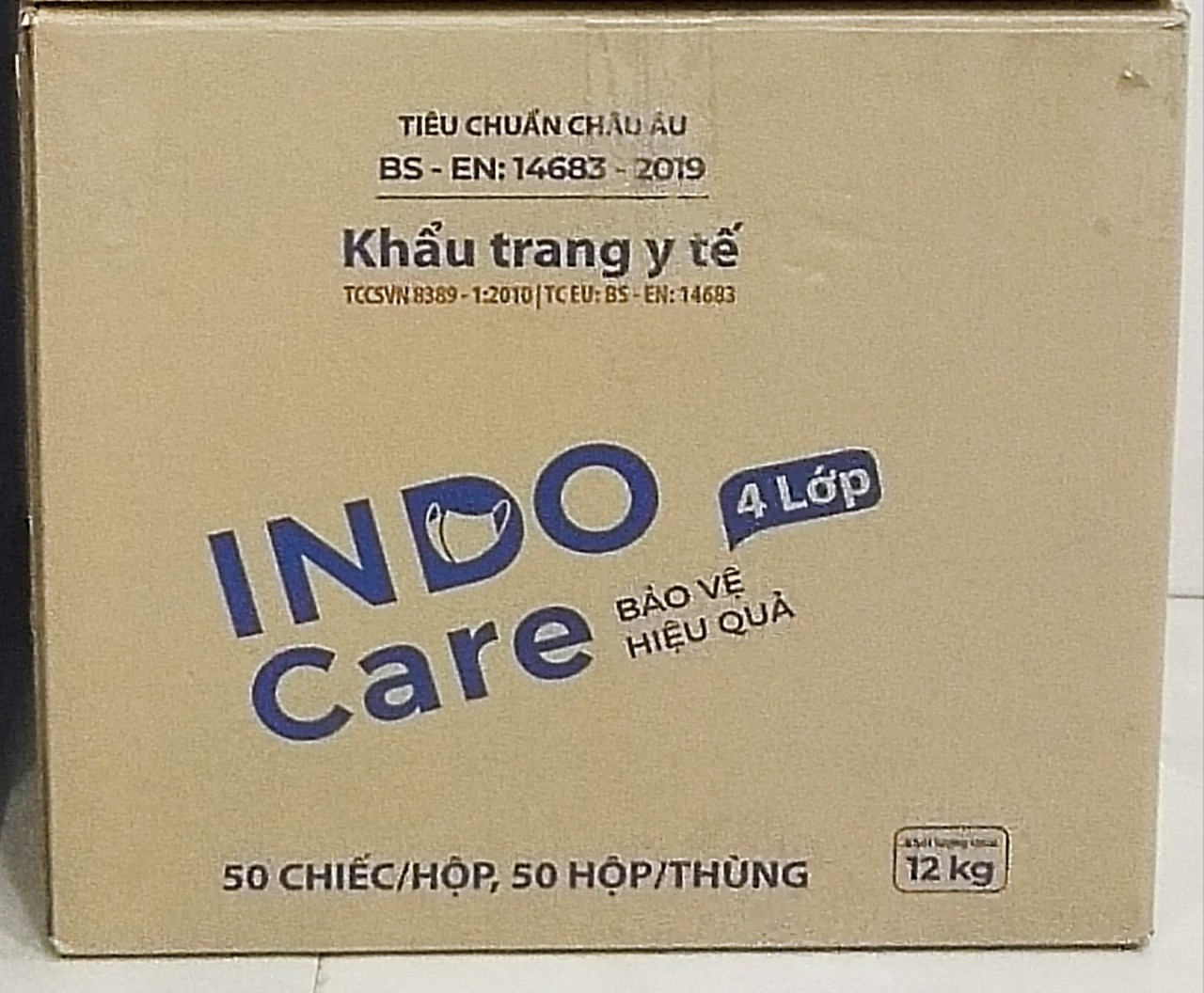 [InDoCare] Thùng 50 hộp Khẩu Trang Y Tế 4 Lớp Kháng khuẩn 99% INDO CARE. Tiêu Chuẩn Châu Âu BS EN 14683-2019. Chống tia UV ngăn ngừa mụn khói bụi hiệu quả