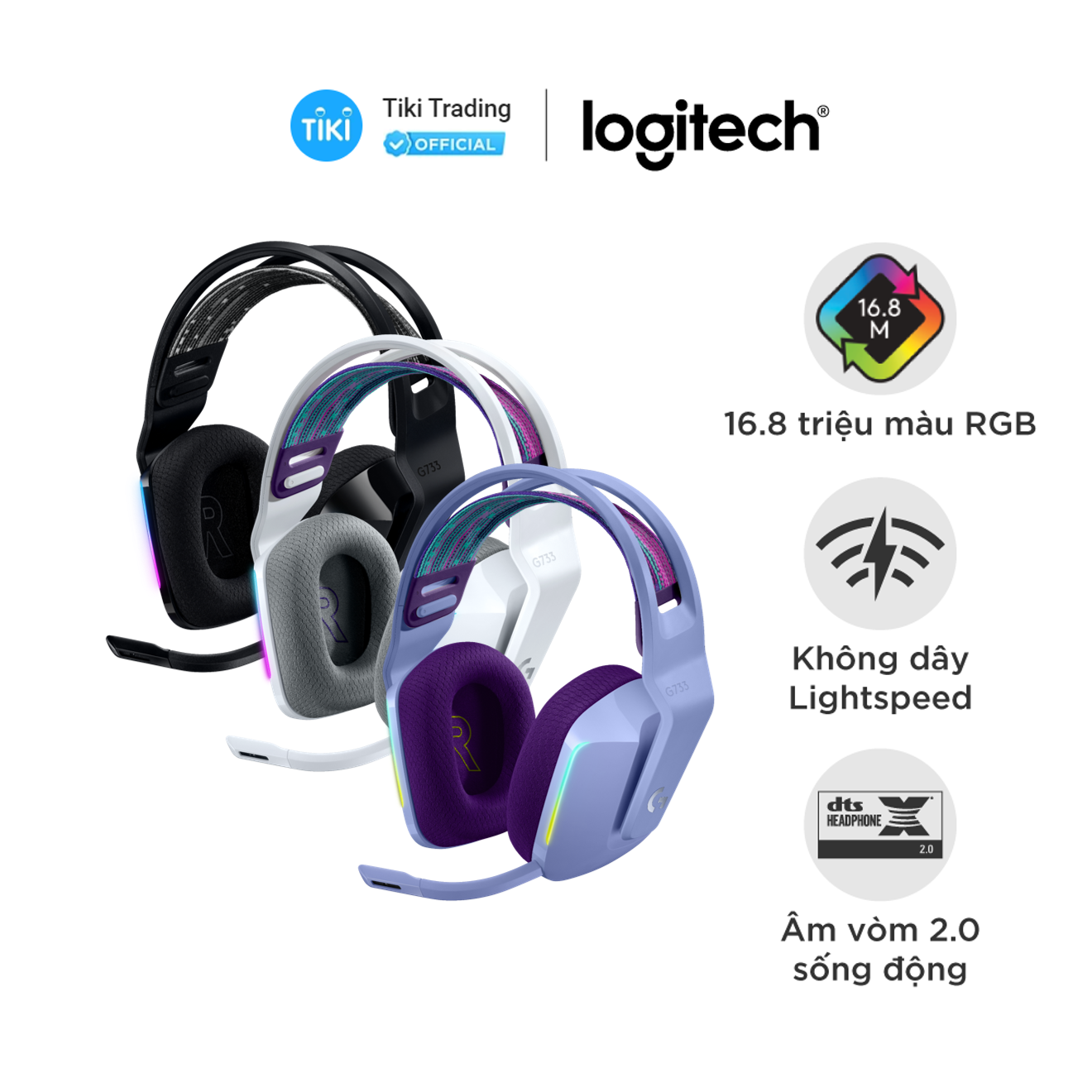 Tai nghe Gaming Logitech G733 LIGHTSPEED Wireless 7.1 RGB - Hàng Chính Hãng