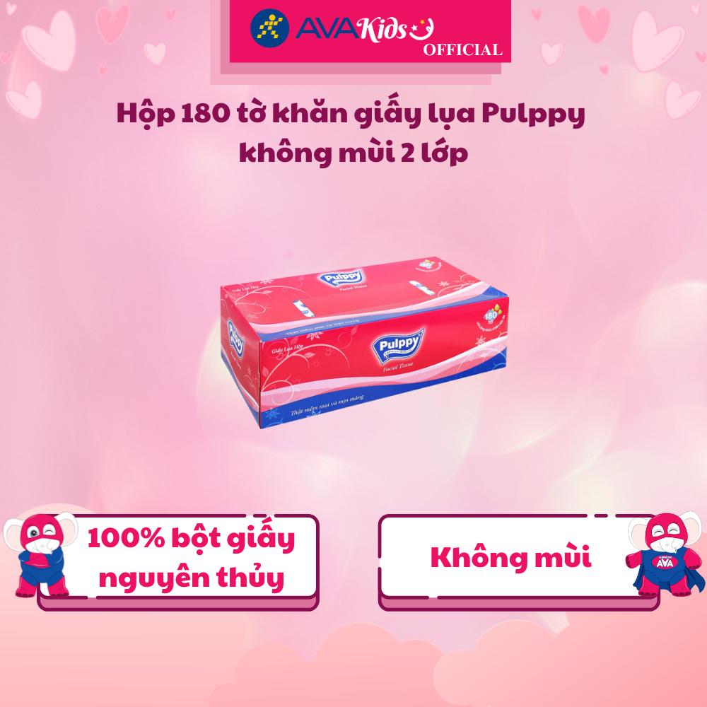Hộp 180 tờ khăn giấy lụa PULPPY không mùi 2 lớp - Hàng Chính Hãng