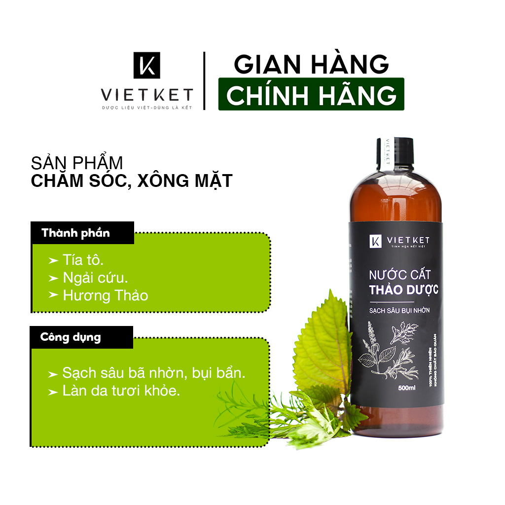 Nước cất thảo dược VIETKET 500ml - Xông mặt làm sạch, bảo vệ làn da tươi khỏe