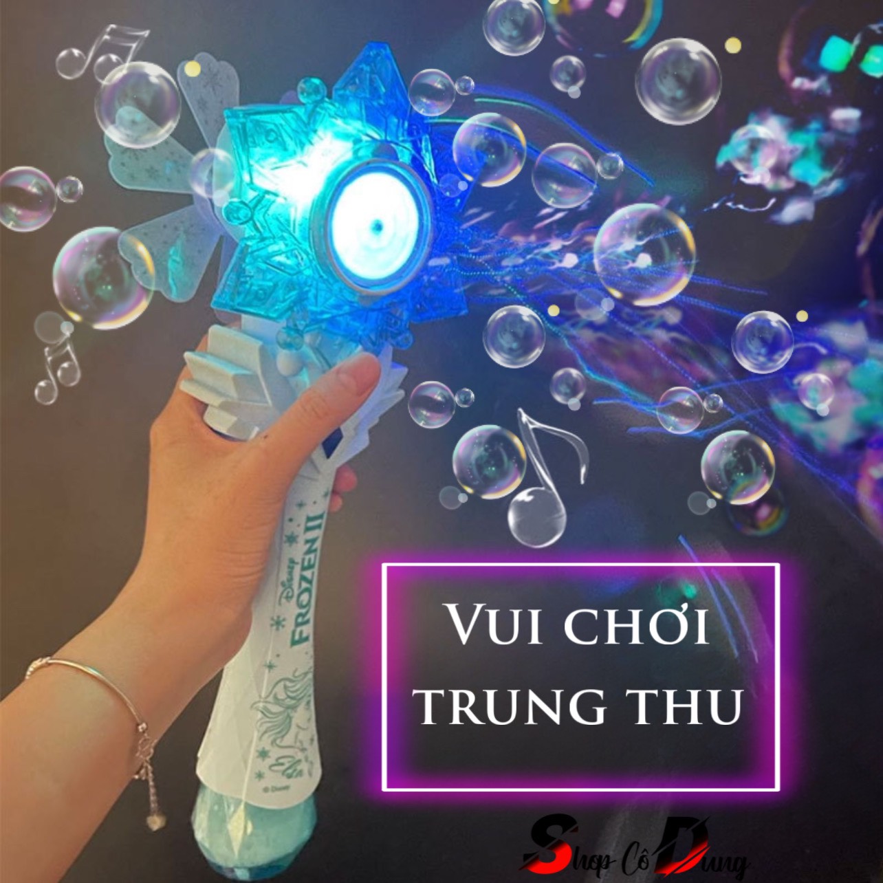 Đồ Chơi Gậy Phép Thuật Thổi Bong Bóng mẫu bông tuyết Có Nhạc, đèn led lung linh kèm Dung Dịch Bong Bóng - Quà tặng ý nghĩa cho bé