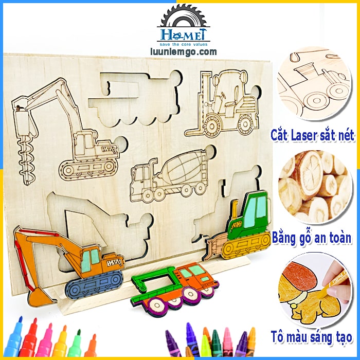 Bộ Tô Màu Gỗ Trang Trí Siêu Hot | Gồm Nhiều Sticker Tô Màu Các Loại Xe Độc Đáo.