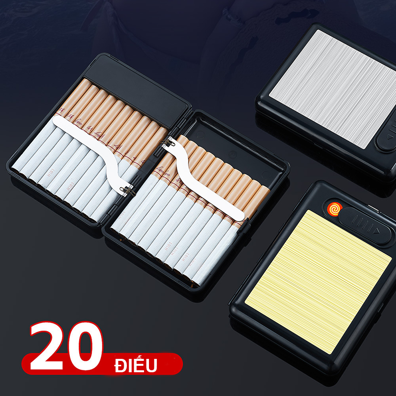 Bật Lửa Điện Kiêm Hộp Đựng Thuốc Kẹp 20Đ Vân Xước - Sạc Điện