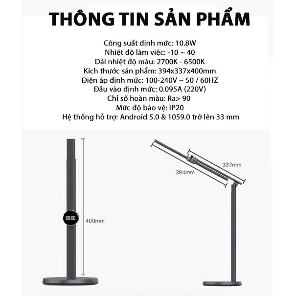 Đèn Bàn Echo AI Thông Minh Học Tập, Làm Việc, Đọc Sách Điều Chỉnh Độ Sáng Và Góc Độ Vô Cấp, Sử Dụng APP Điều Khiển Từ Xa Led Chống Cận Bảo Vệ Mắt An Toàn Cho Sức Khỏe, Cảm Biến Hồng Ngoại Tự Động Bật Tắt, Hẹn Giờ, Màn Hình Đồng Hồ Sang Trọng Đẳng Cấp