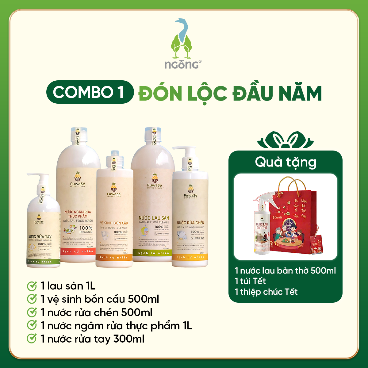 Combo Đón Lộc Đầu Năm Fuwa3e 5 Sản Phẩm 3 Quà Tặng Toàn Diện Tối Ưu Cùng Dọn Nhà Sạch Đón Tết An Khang