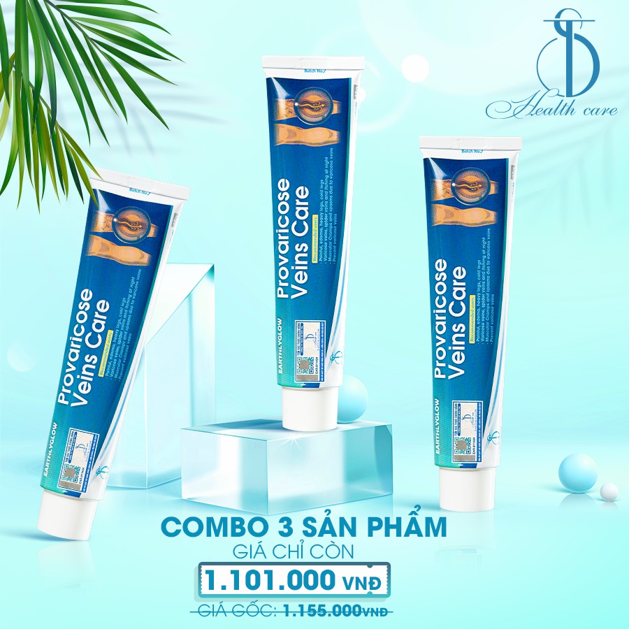 COMBO 3 Tuýp Provaricose veins care - Hỗ trợ cải thiện giãn tĩnh mạch, viêm khớp cấp mãn tính, vết bầm do tác động cơ học - Chính Hãng Earthlyglow (65g)