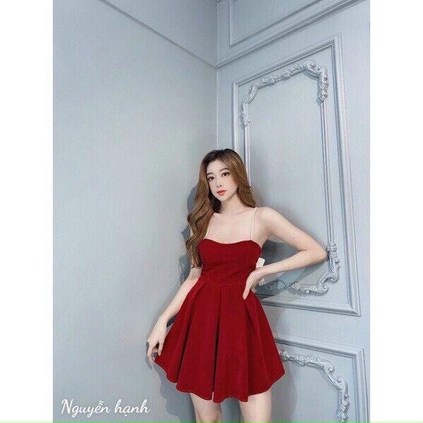 ĐẦM CÚP NGỰC 2 DÂY CÓ MÚT NGỰC VÁY XẾP LY XÒE CỰC SANG CHẢNH CHO CÁC BUỔI TIỆC CỦA CÁC NÀNG IU