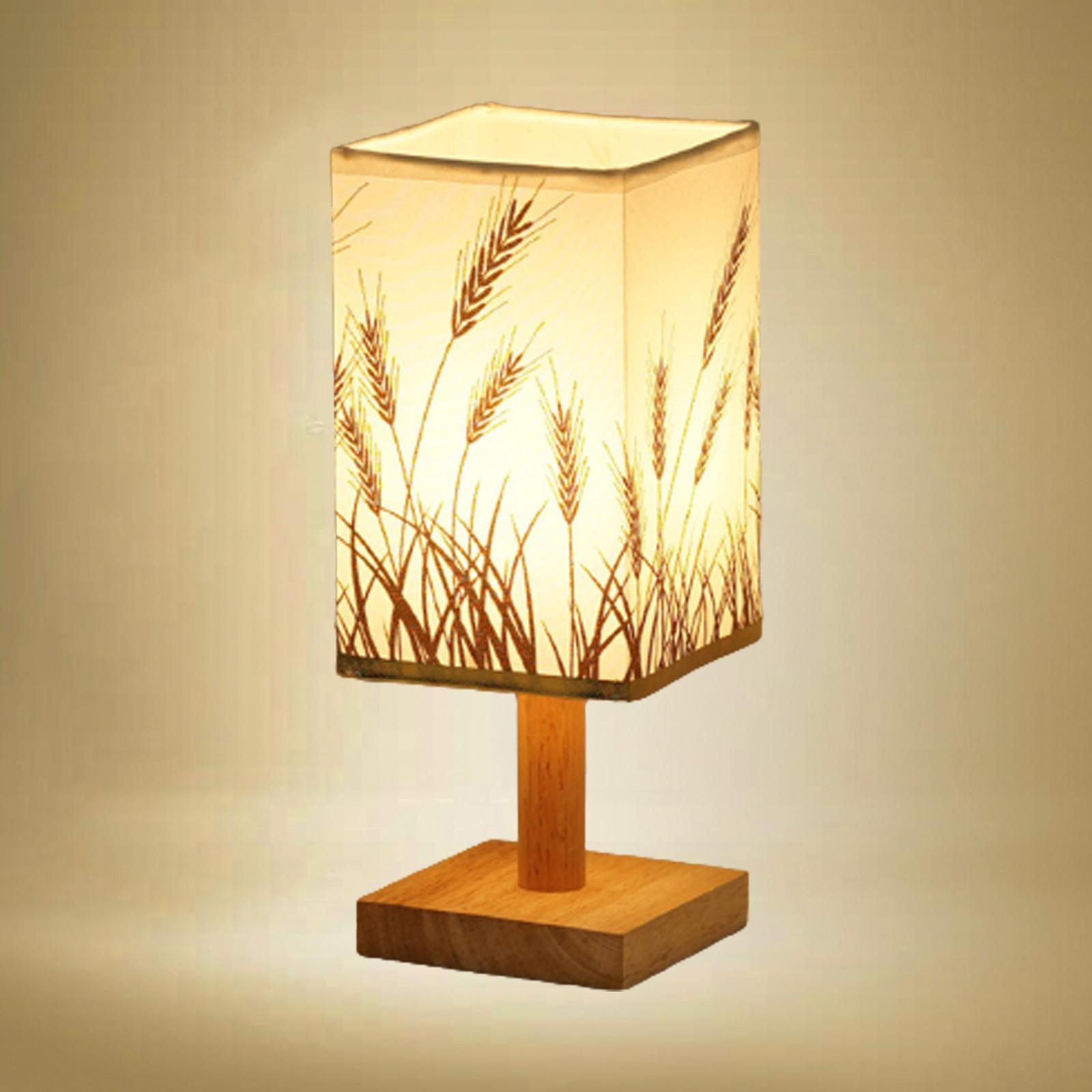 Bedside Table Lamp Decorative with Flaxen Fabric Shade Wood Base Warm White