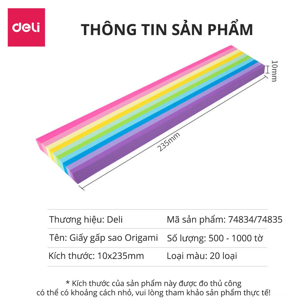 Set 1000/500 Tờ Giấy Gấp Sao Nhiều Màu Origami Lucky Star Paper Deli - Đồ Chơi Giáo Dục Giảm Căng Thẳng Cho Bé - 74834/74835