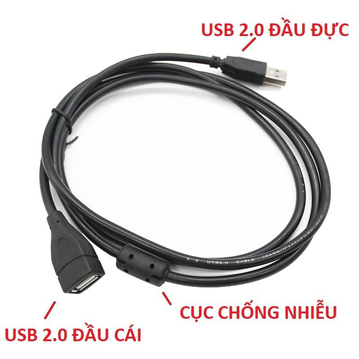 Dây cáp USB nối dài chống nhiễu 1M5/ 3M/5M(Đen)- Hàng Chất Lượng Tặng kèm que chọc sim