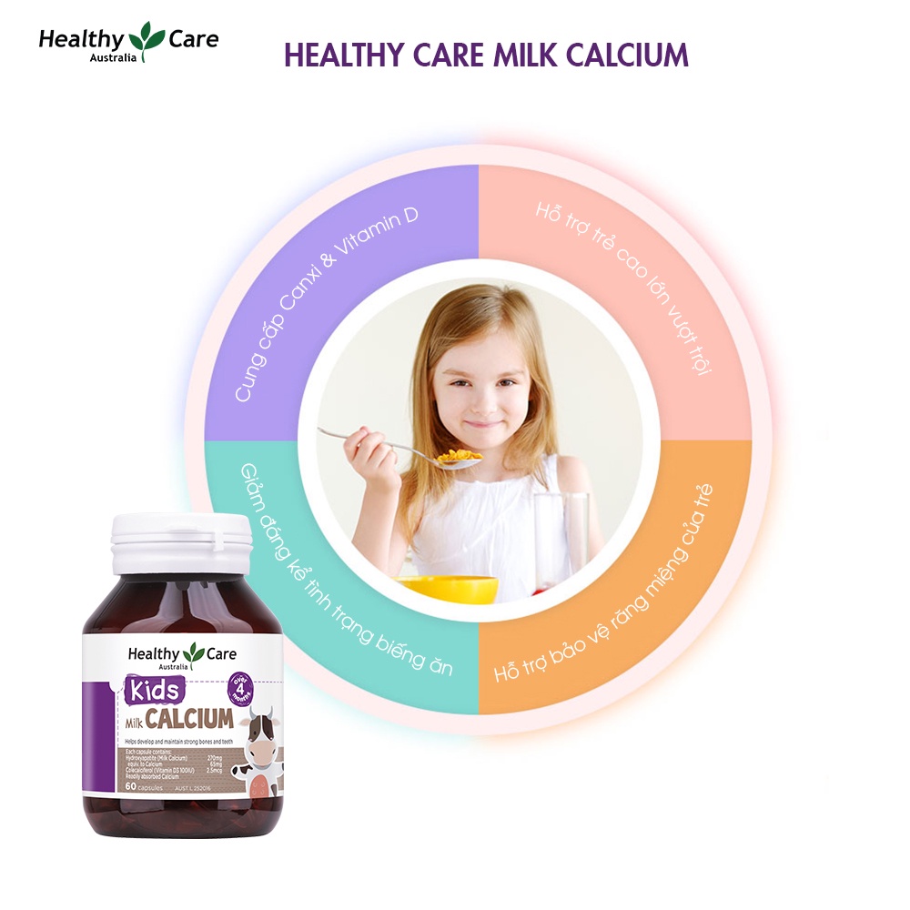 Canxi cho bé Healthy Care Kids Milk Calcium Úc, Hỗ trợ tăng trưởng chiều cao, hệ thống xương, răng, bé ngủ ngon không trằn trọc ban đêm - Massel Official