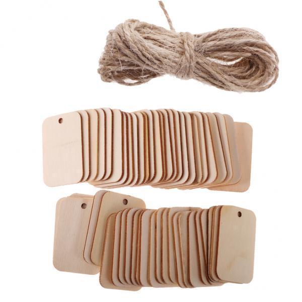 6x 50pcs Wood Gift Tags Wooden Hanging Tags Blank Wood Pieces Pendants Ornaments with Rope for Birthday Party Wedding Decor Gifts Tags 52x34mm