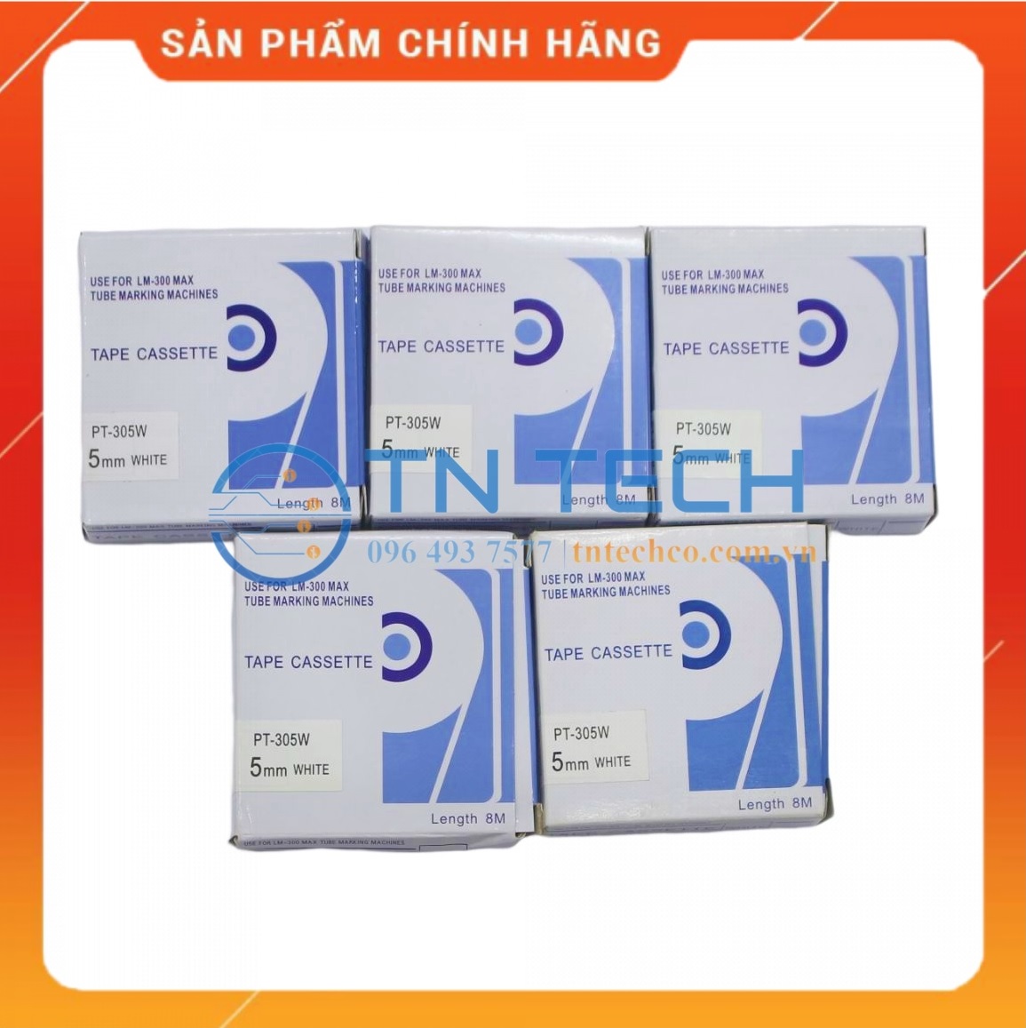 Nhãn in MAX PT-305W - Chữ đen nền trắng 5MM x 8M - Dùng cho máy in ống MAX [Hàng nhập khẩu]