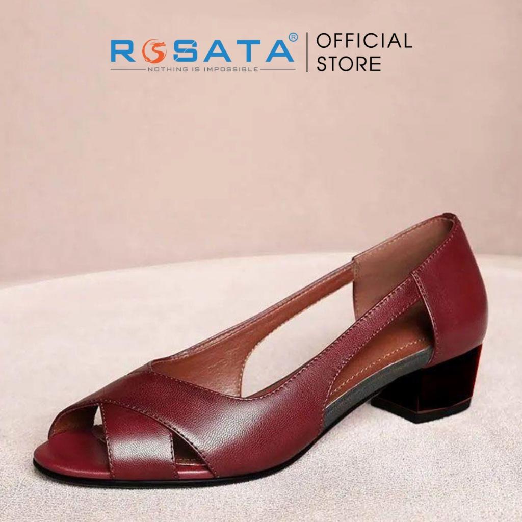 Giày sandal nữ ROSATA RO410 xỏ ngón mũi tròn quai hậu gót vuông cao 3cm xuất xứ Việt Nam - Đen