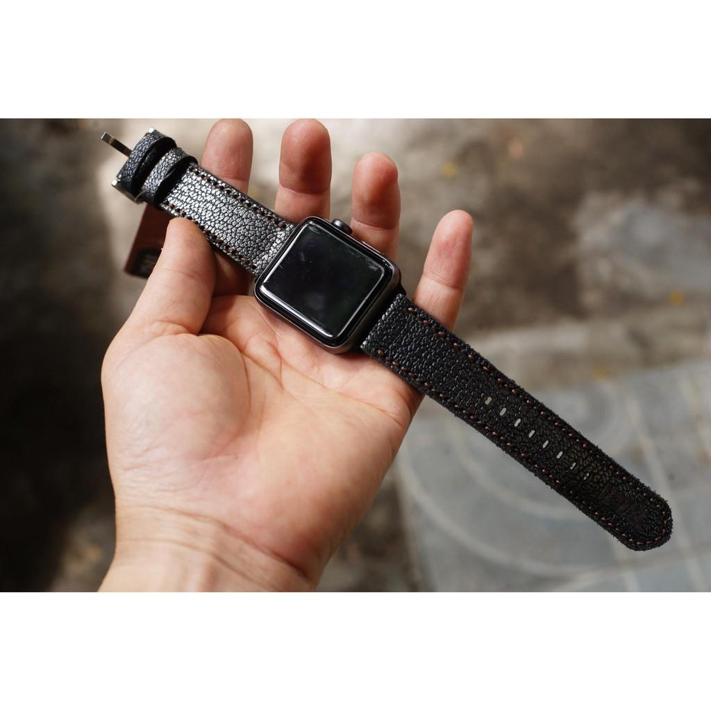 DÂY ĐỒNG HỒ APPLE WATCH HANDMADE CAO CẤP - DA BÒ THẬT - RAM CLASSIC 1956 ĐEN ĐỦ SIZZE APPLE WATCH