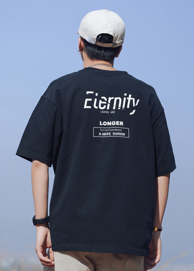 Áo Thun Nam Tay Lỡ Unisex cổ Tròn chất liệu vải cotton màu đen form rộng in chữ Enternity phong cách độc chất NS074