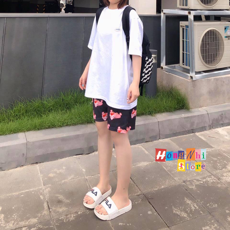 Quần Short Cartoon Unisex Hình Báo Hồng - Quần Đùi Hoạt Hình Siêu Cute - MM