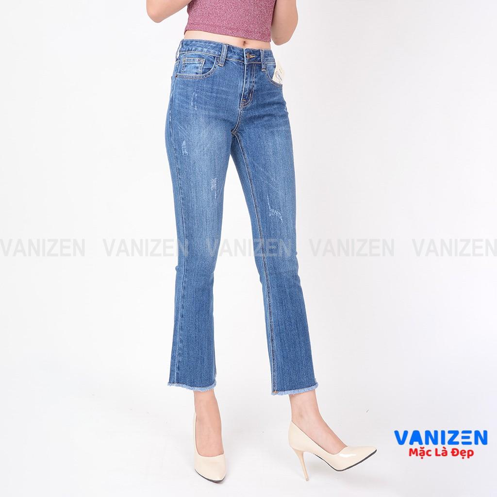 Quần jean nữ ống loe đẹp lưng cao cạp cao xước nhẹ hàng hiệu cao cấp mã 409 VANIZEN