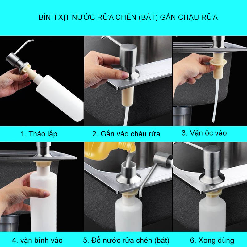 Bình đựng và xịt dầu rửa chén bát gắn chậu bếp, đầu xịt bằng Inox 304