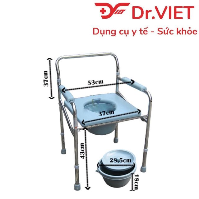 Ghế bô vệ sinh LUCASS G-26 mặt nhựa tròn, không bánh xe [Chính hãng] - Tiện lợi cho người bệnh, người già và mẹ bầu, thiết kế nhẹ, khung thép bạc Crom chắc chắn, độ rộng vừa vặn, thoải mái, dẽ vệ sinh