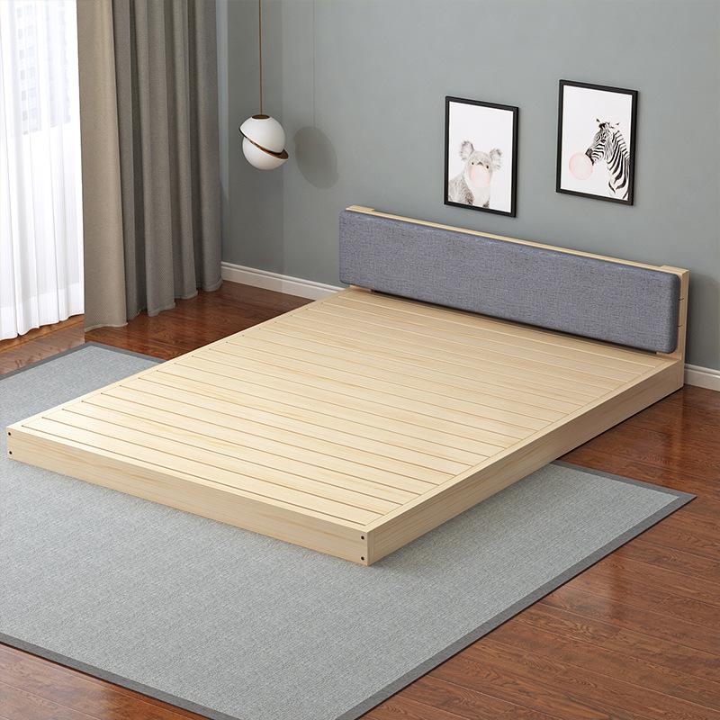 Phong cách mới nhất giường tatami gỗ đặc đơn giản Giường thấp 1,8m Giường phòng cho thuê 1,5m Giường gỗ đặc kinh tế Giường đơn 1,2m