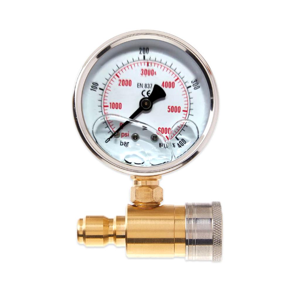 3/8in Pressure Gauge for Pressure Washer Quick Connect Shockproof Pressurization 5000PSI Pressure Gauge Piezometer