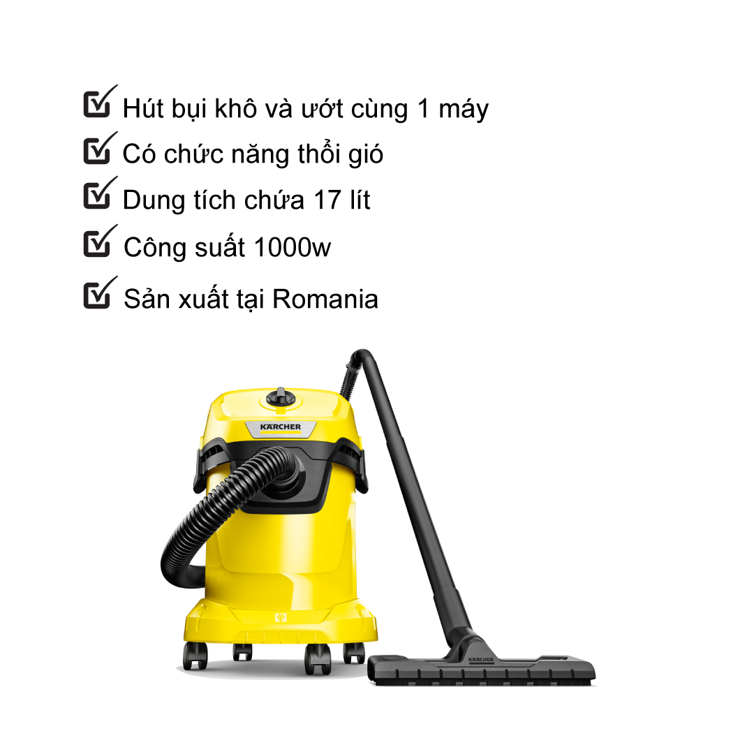 Máy hút bụi khô và ướt Karcher WD 3 V Car (New 2022) - Hàng chính hãng