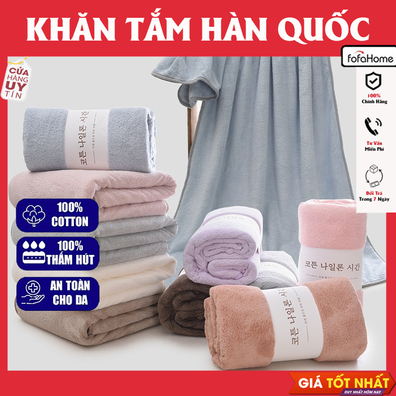 Khăn Tắm Xuất Hàn Quốc Cao Cấp, Size Lớn 70x140cm - Siêu Mềm Mịn, Siêu Bền Giao Màu Ngẫu Nhiên