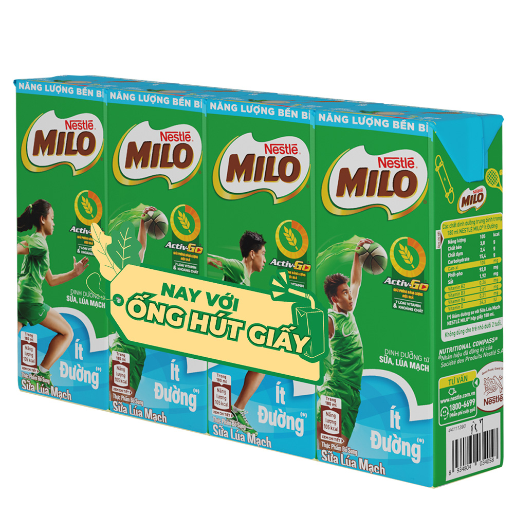 Thùng 48 Hộp Sữa Nestlé Milo Ít Đường (180ml/ Hộp)