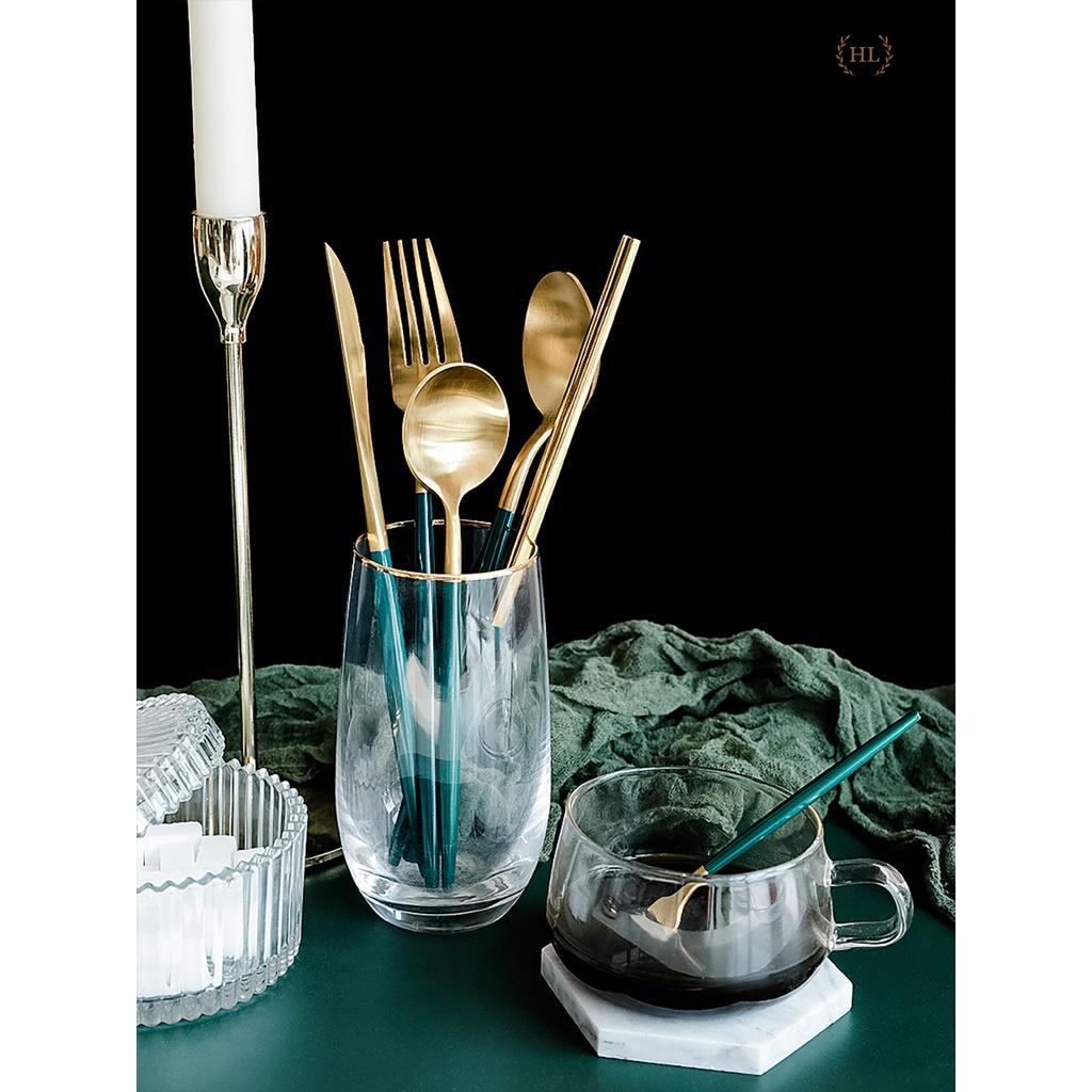 ĐŨA - SÚP - NĨA INOX CAO CẤP KHÔNG MÒN | SET THÌA NĨA INOX PHONG CÁCH TÂN CỔ ĐIỂN HOME LUXURY DECOR XANH TRẮNG