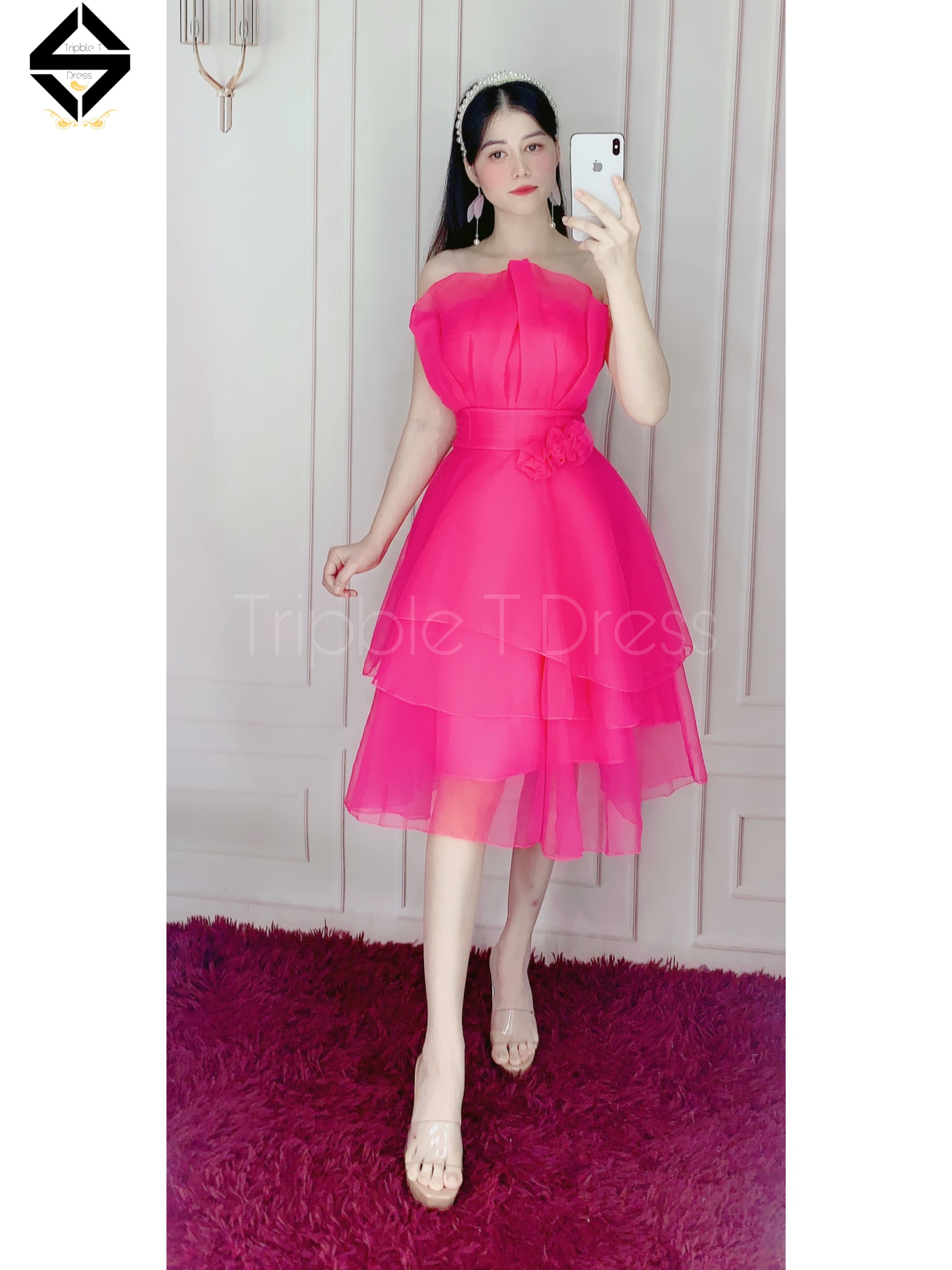 Đầm dự tiệc xếp tầng cúp ngực hoa eo TRIPBLE T DRESS - MS17Y- Size M/L