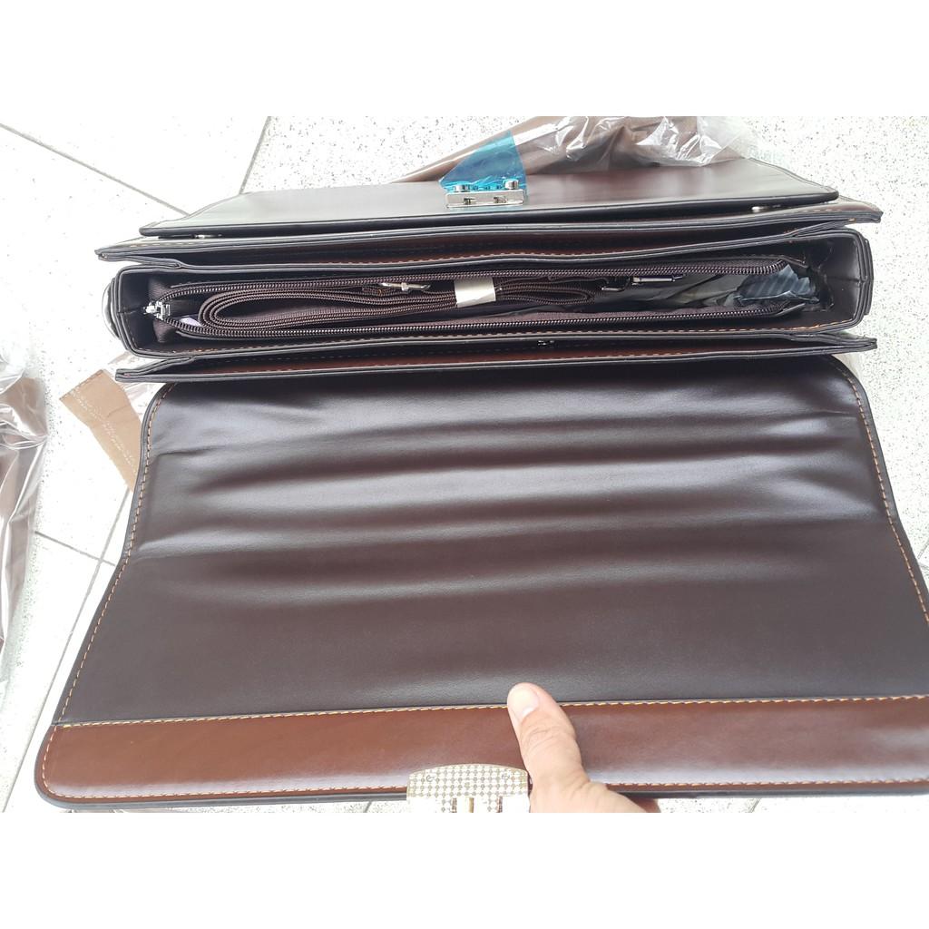 Cặp khóa số công sở đựng tài liệu laptop D2 39x29x10cm màu nâu vân sẫm magic