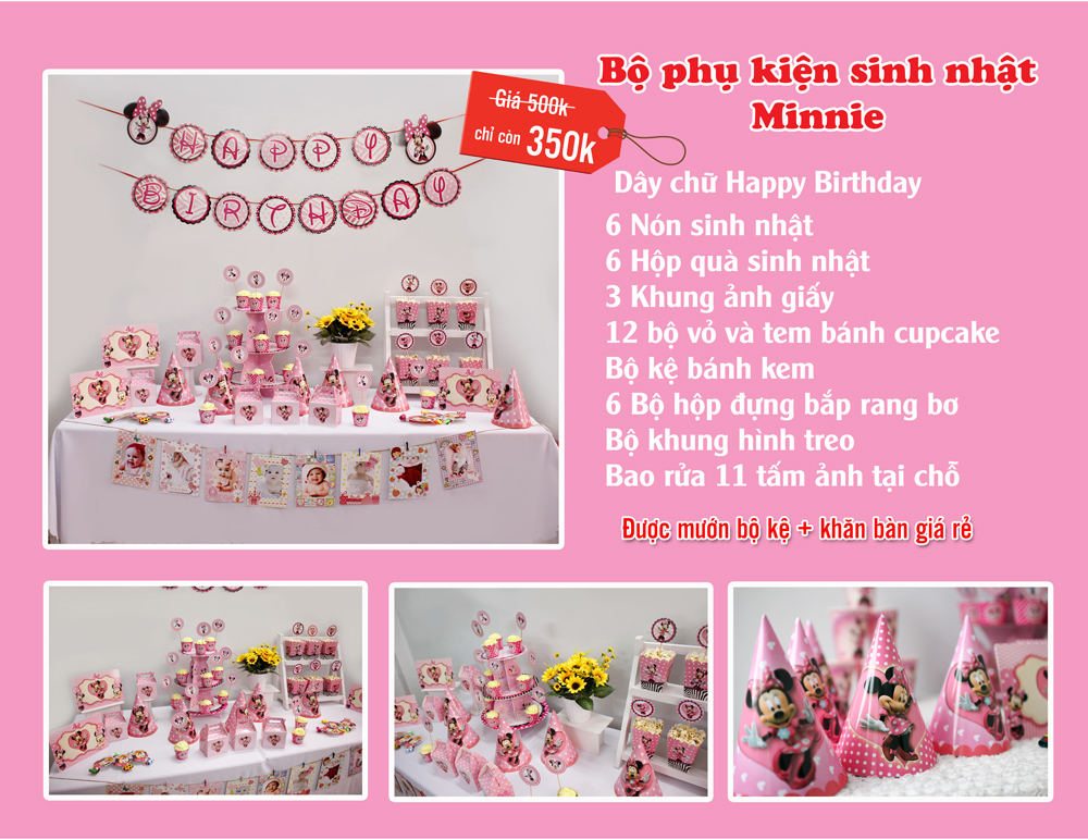 Bộ Phụ Kiện Sinh Nhật trọn gói chủ đề Minnie