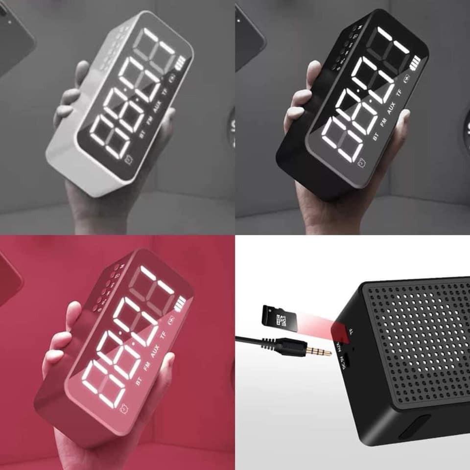 Loa bluetooth tráng gương kèm đồng hồ