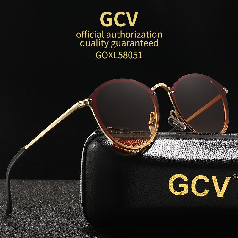 GCV Tròn Cổ Điển Mắt Mèo Kính Mát Nam Nữ Tướng GM Bướm Uv400 Kính Chống Nắng Cho Nguyệt San Lunette De Soleil Homme Kim Loại khung