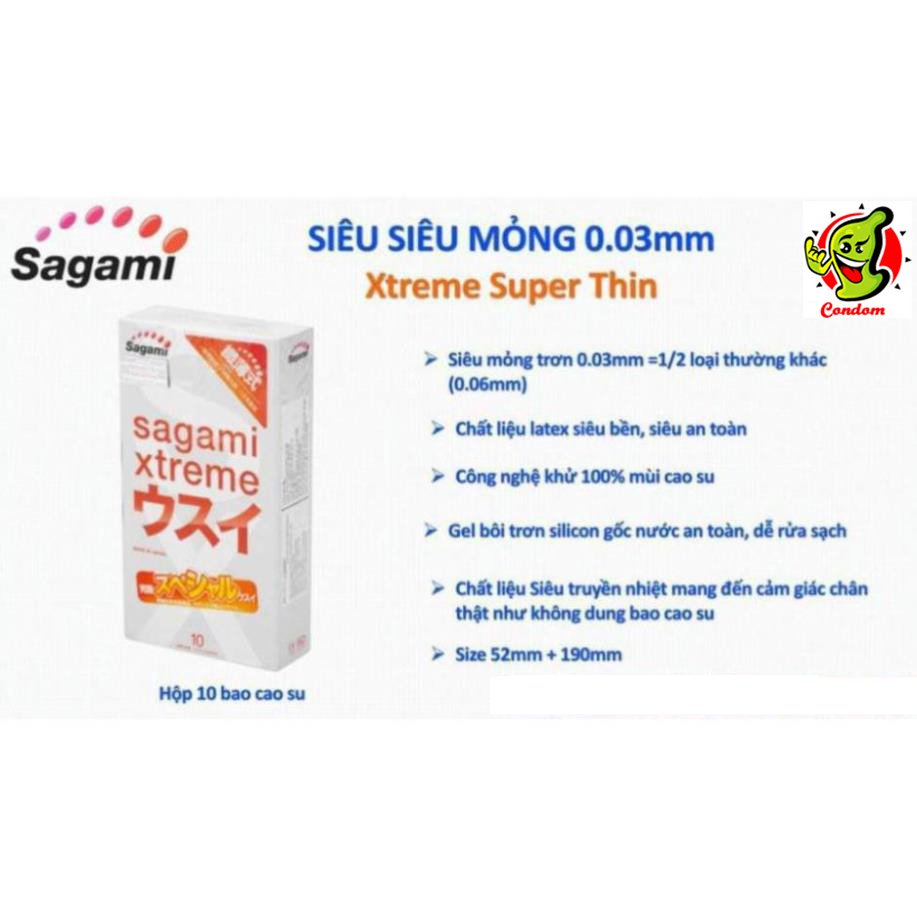 [BAO CAO SU SAGAMI] COMBO 01 HỘP 10 bao cao su siêu siêu mỏng SAGAMI Xtreme Thin + Gel bôi trơn SAGAMI Origi nal 60g chính hãng (Che tên sản phẩm)